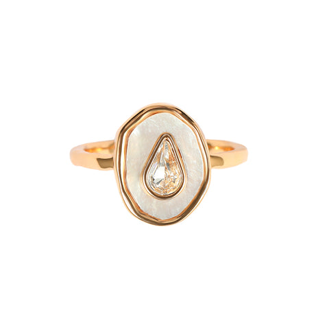 Food & Prosperity Mother-of-Pearl Crystal Irregular-Shaped Ring